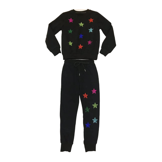star sequin sweatshirt and joggers