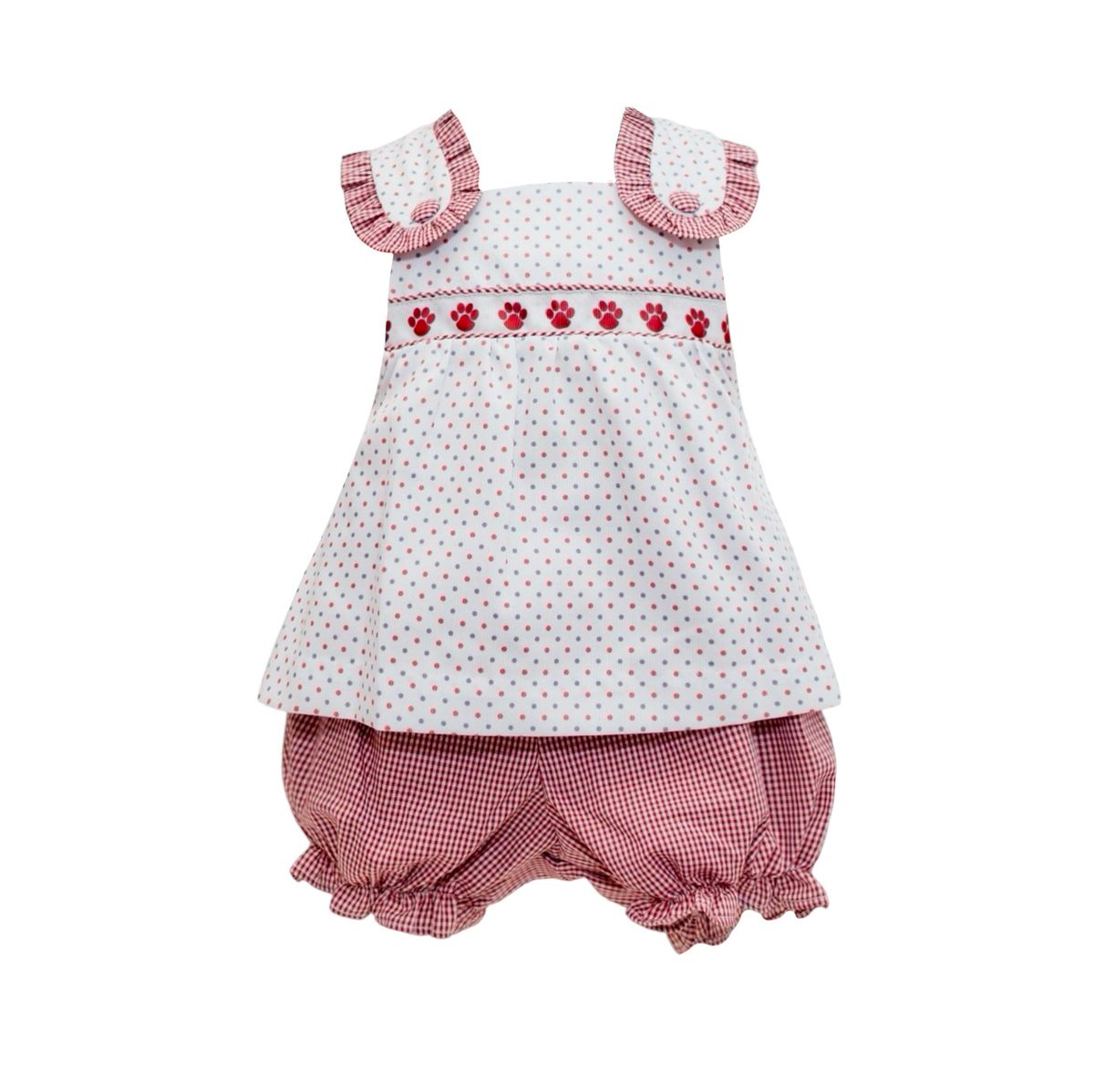 Maroon Bitty dot Bulldog Paw Ribbbon Bloomer set