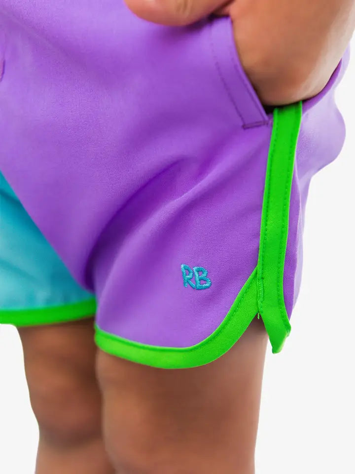 Neon Bright Color block performance swim trunks