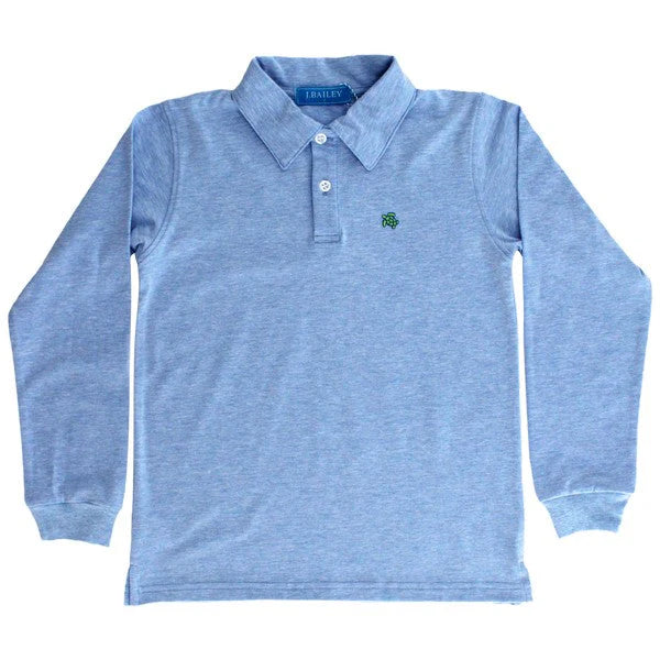 Harry l/s polo-heathered blue