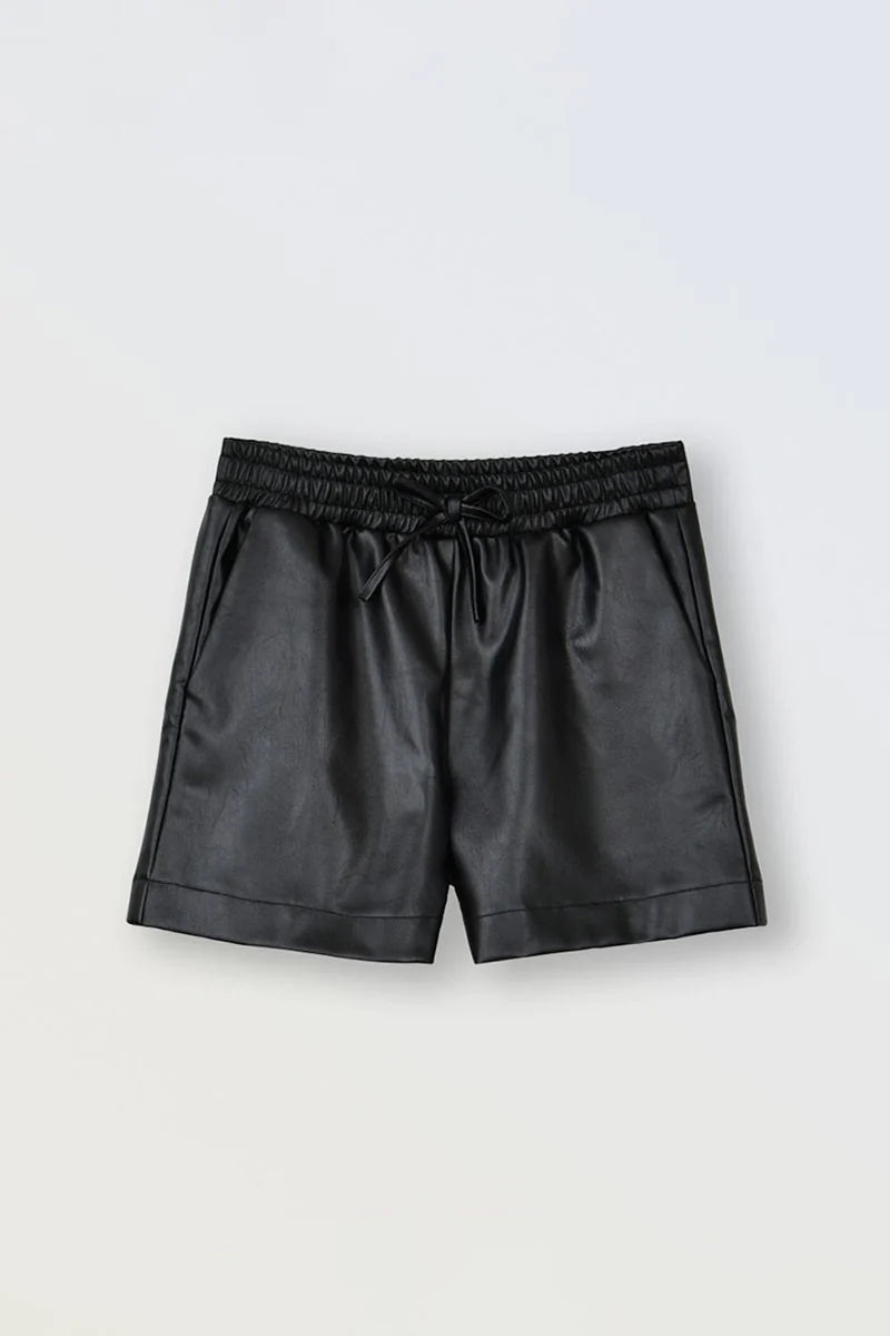 Black leather shorts