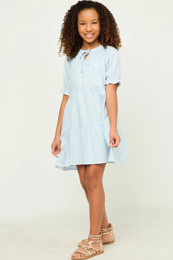 Blue Cinch Sleeve Dress