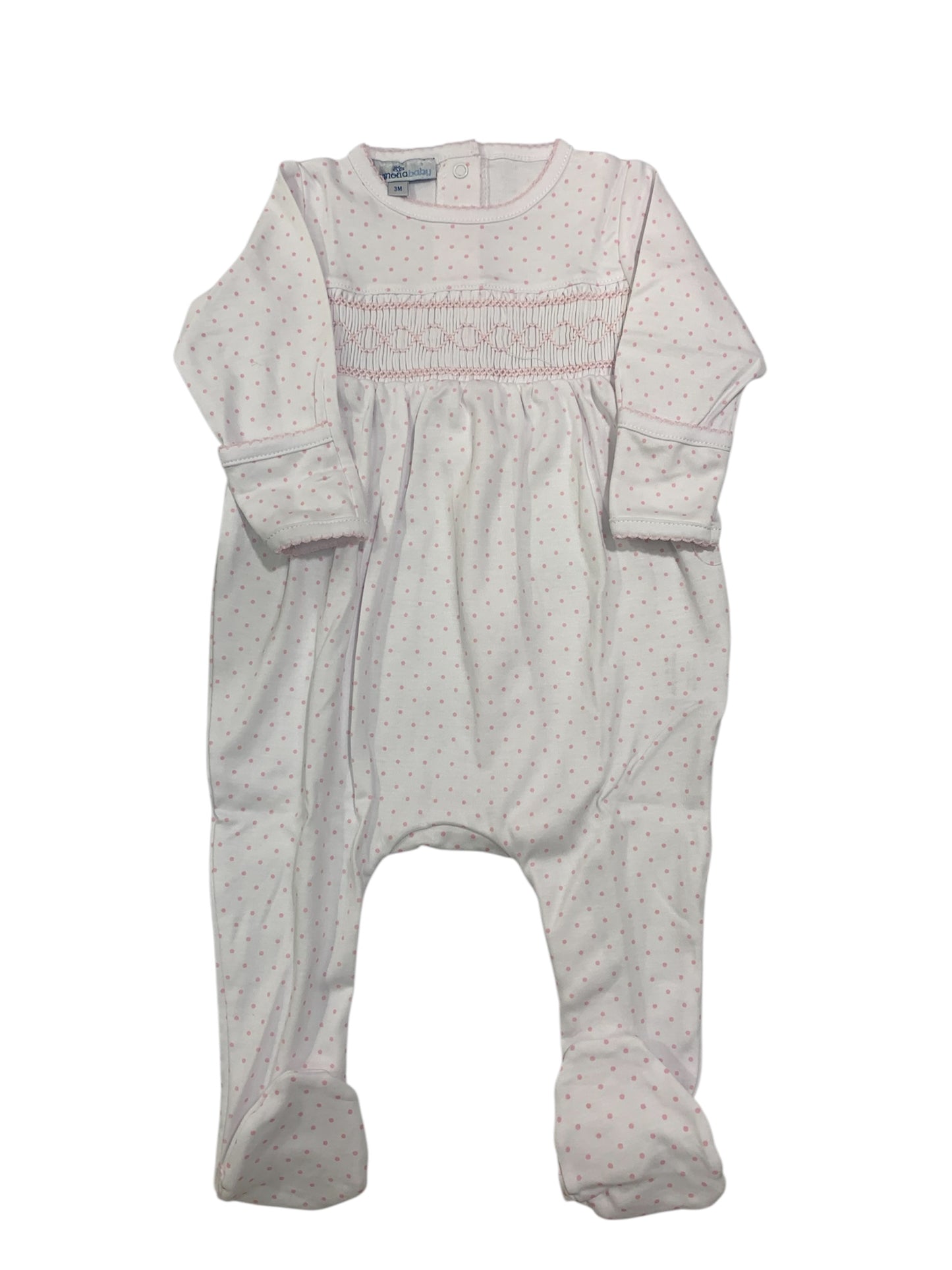 Mini dots pink smocked footie