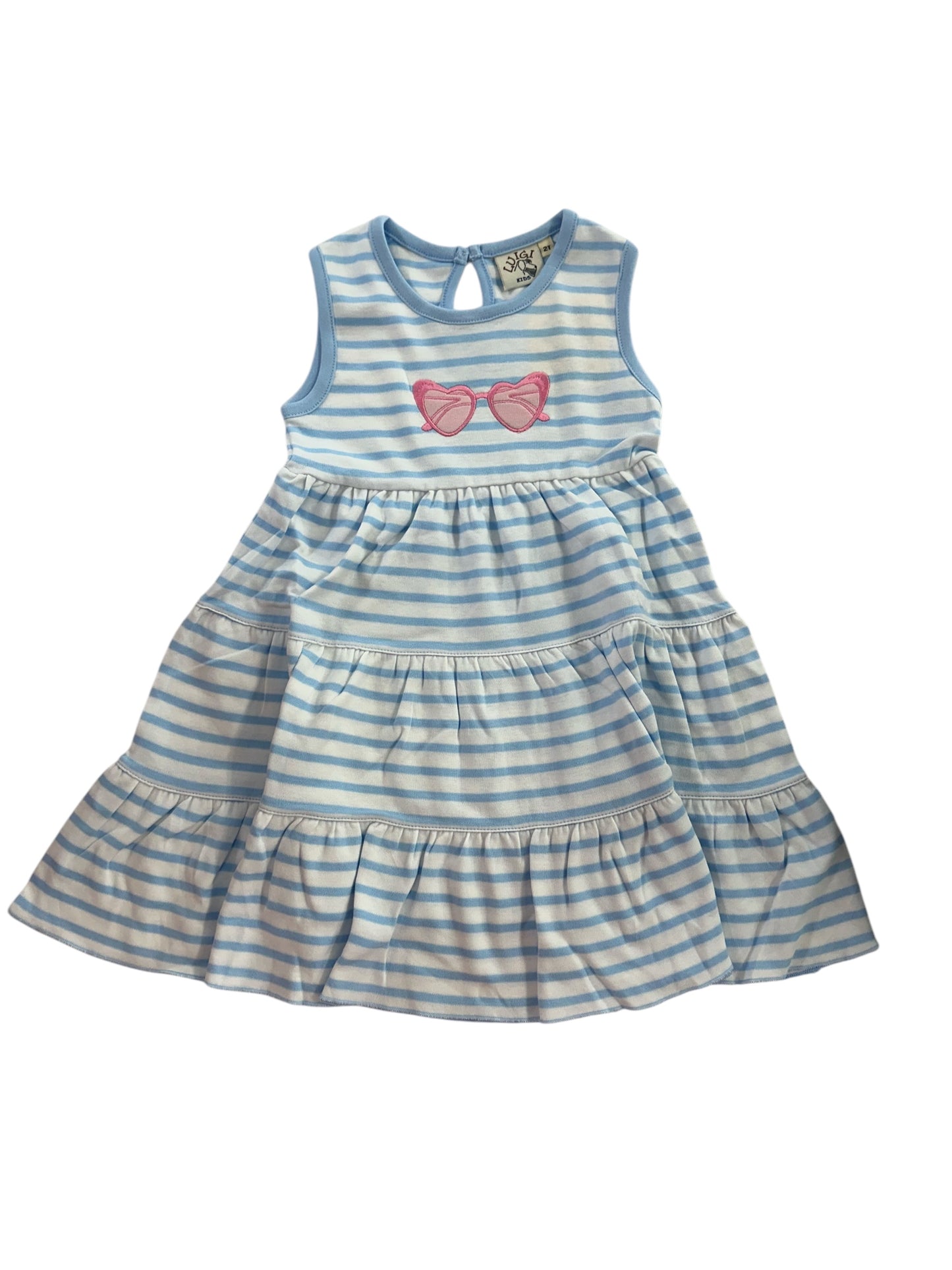 Tier blue dress with sunglasses