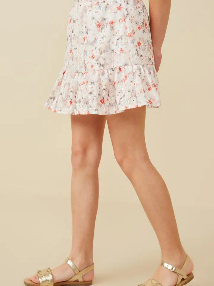 Eyelet Embroidered Floral Elastic Waist Skirt