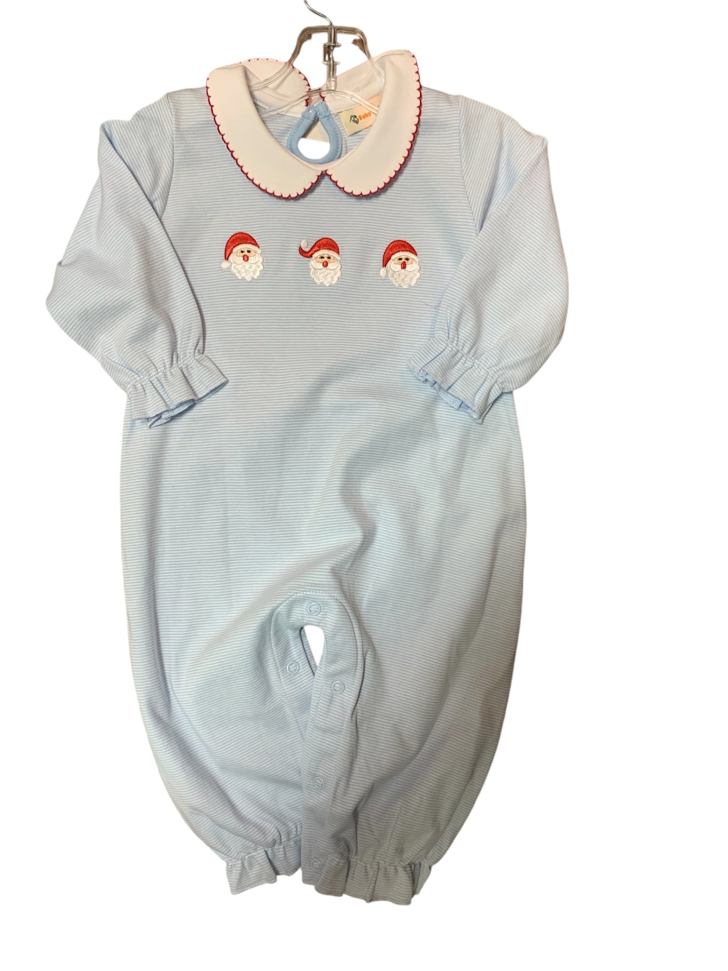 blue/white striped santa romper
