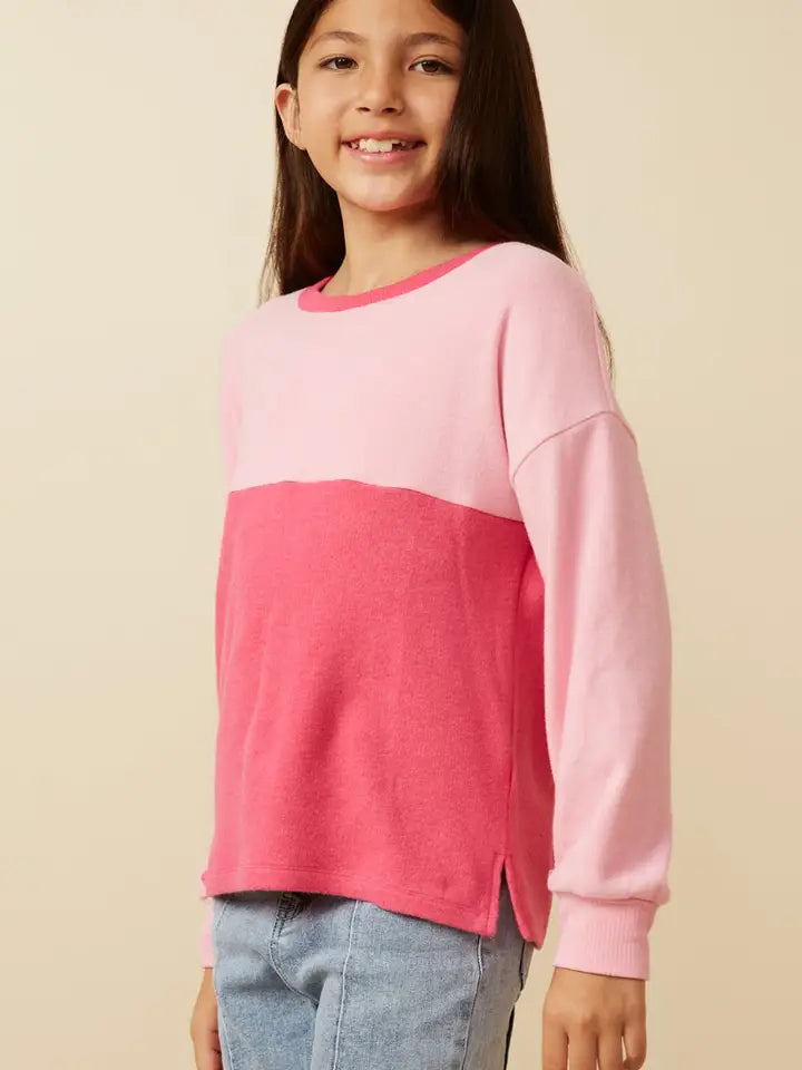 Pink color block top