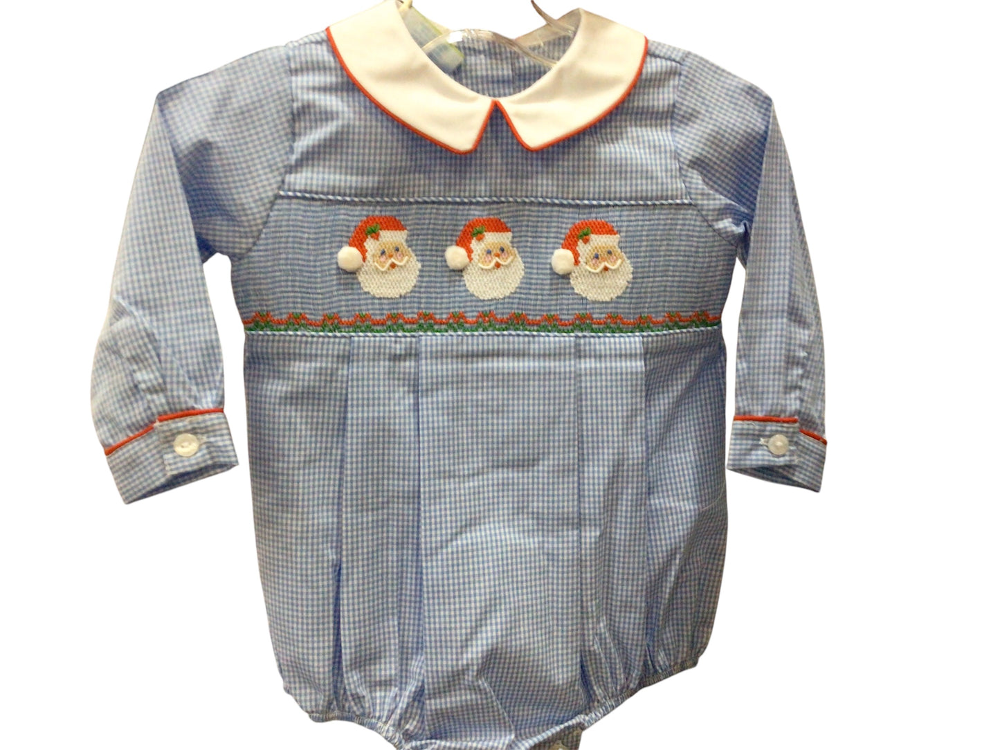 Santa face blue gingham bubble