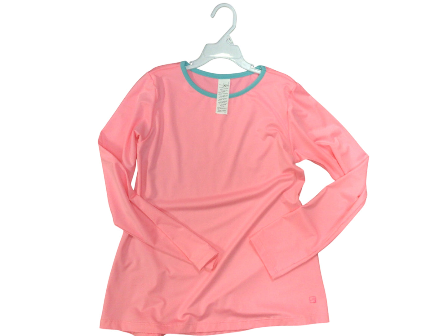 pink Long sleeve shirt with blue collar