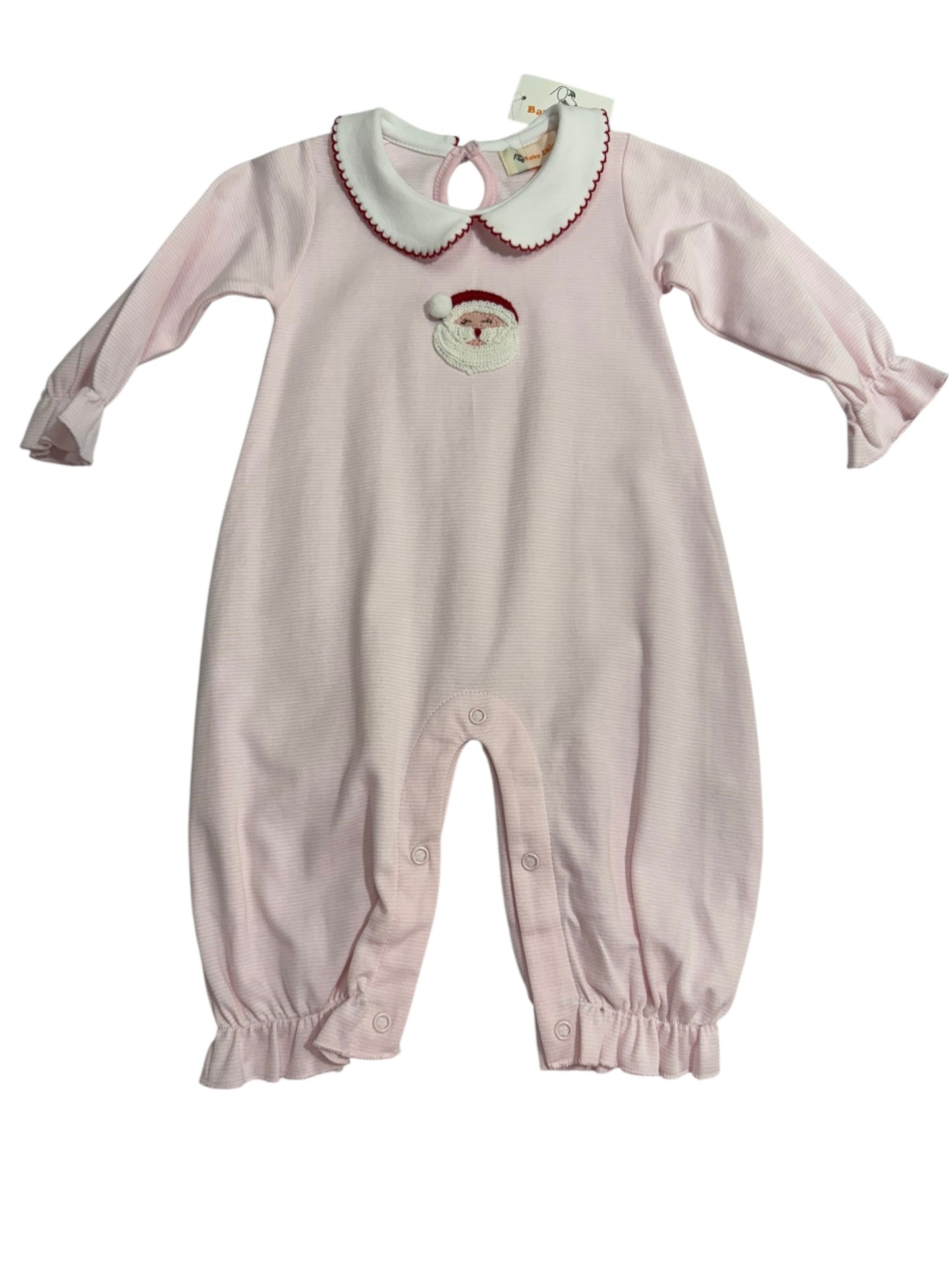 Long Sleeve Girl romper Santa head pink