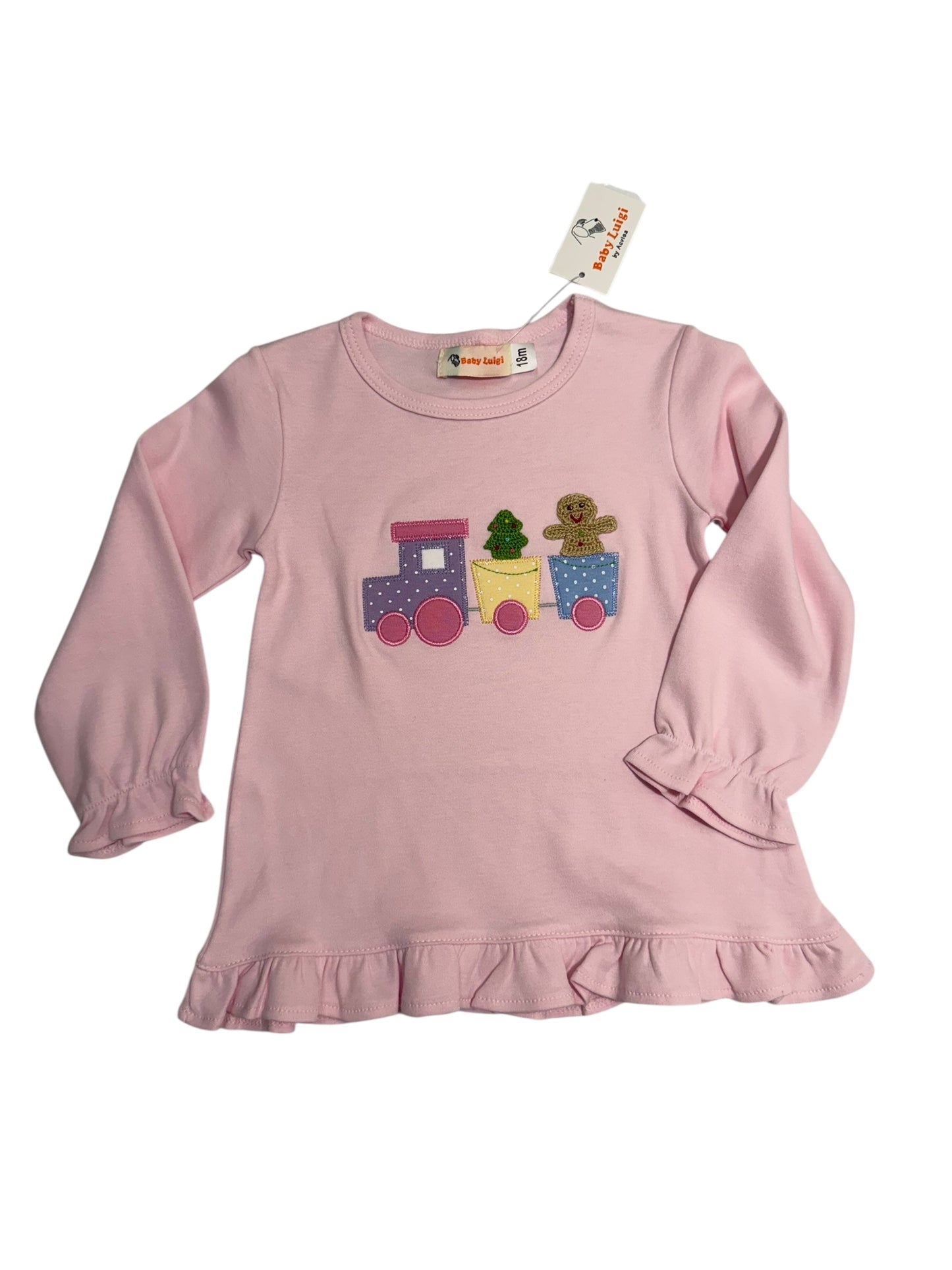 Light pink Christmas train ruffle top