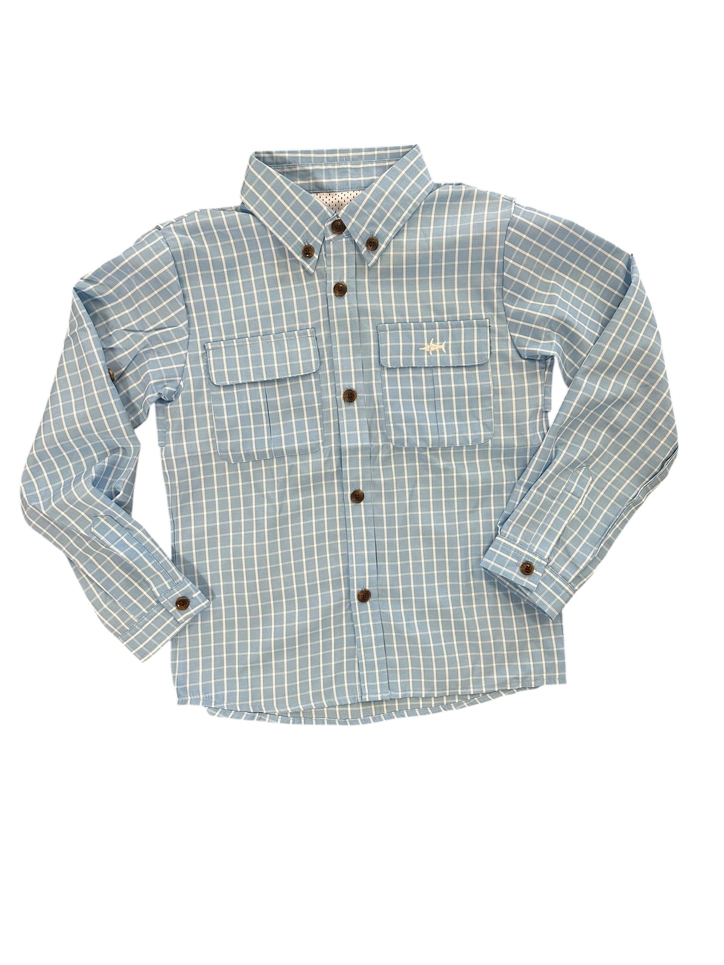 Blue/white plaid fishing shirt