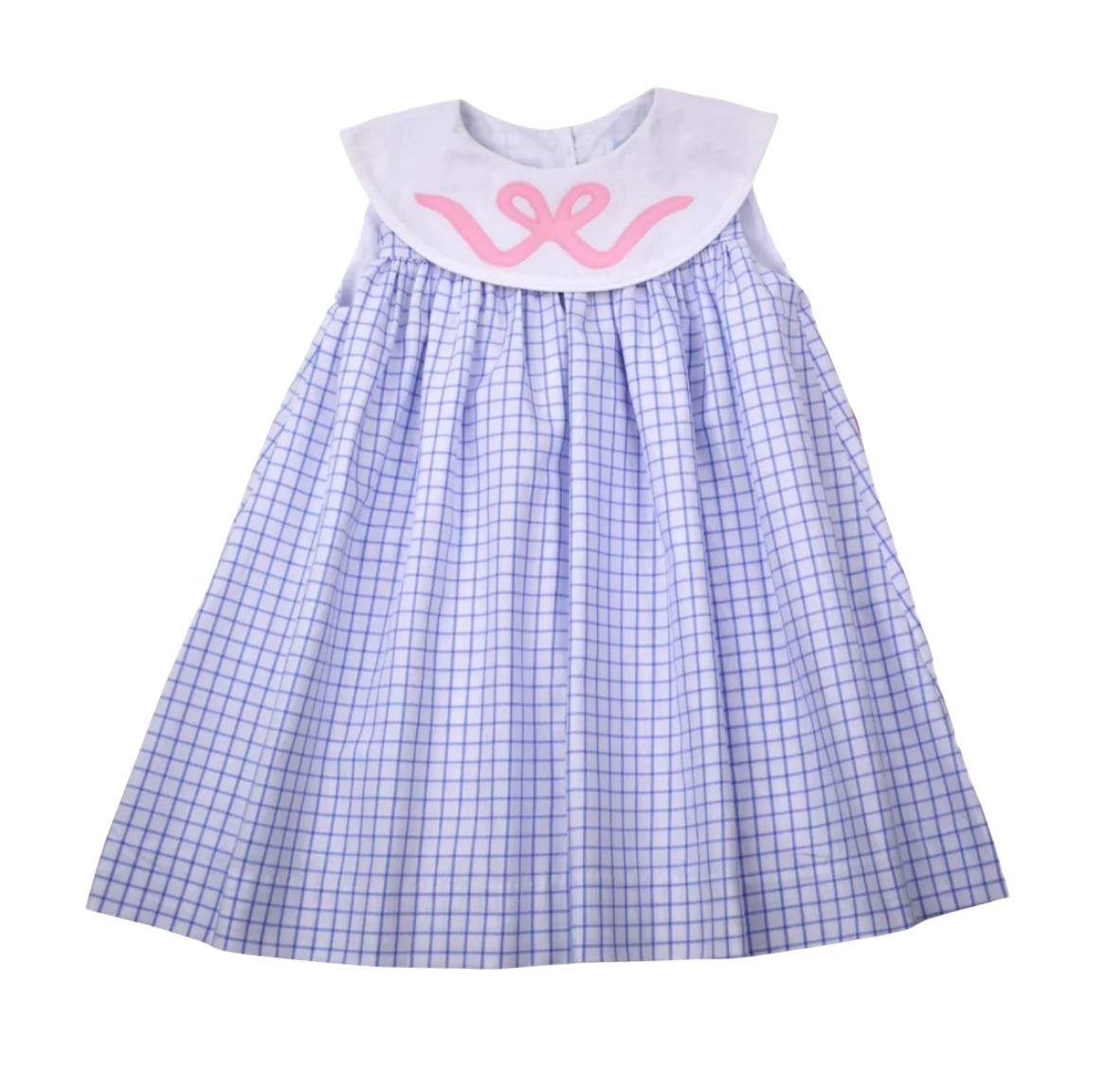 Blue check dress bow