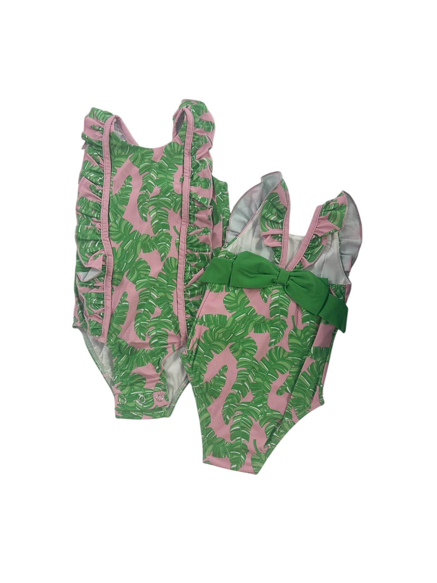 pink/green leaf one piece swimsuit