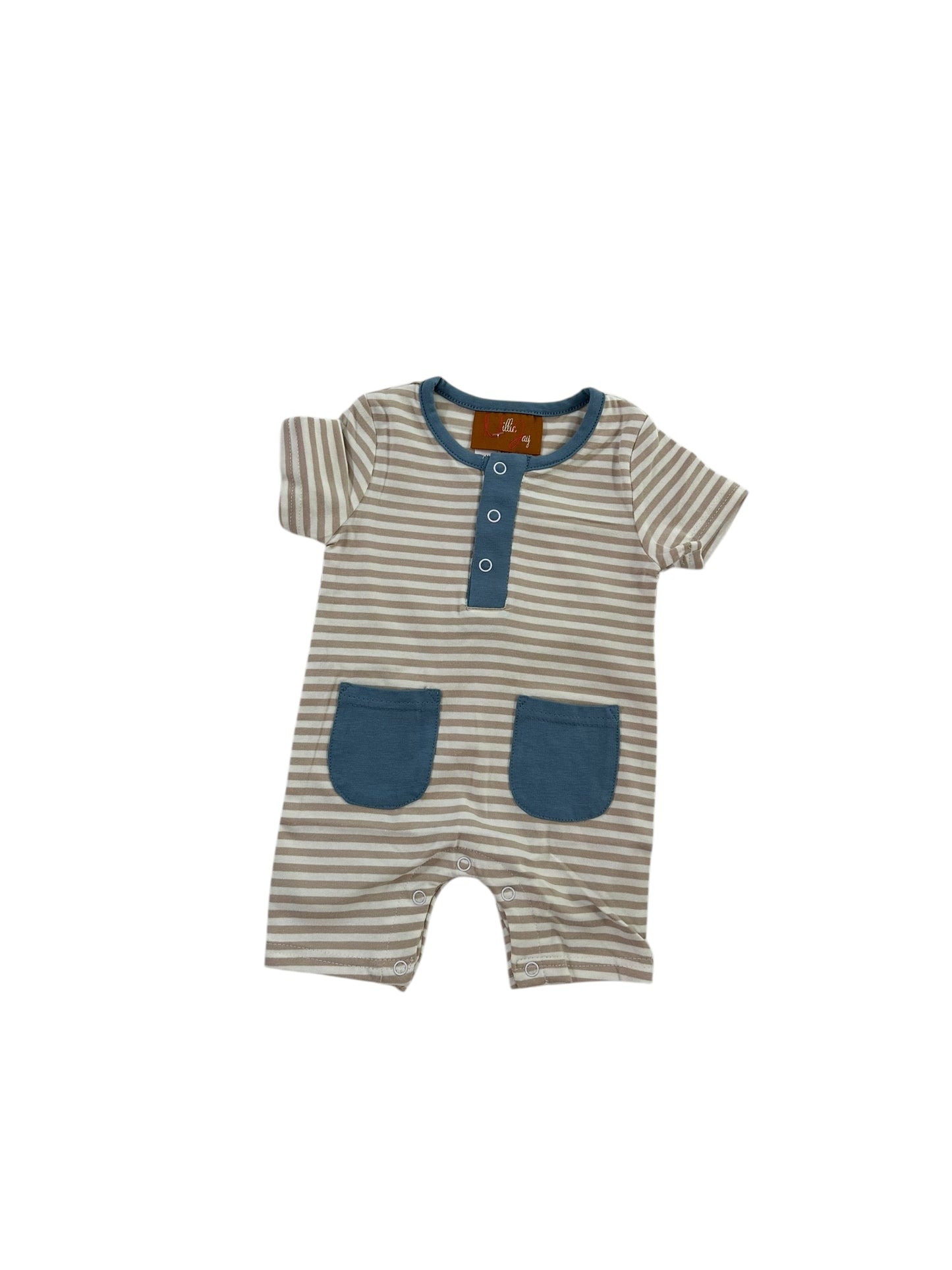 caden romper- Khaki stripe