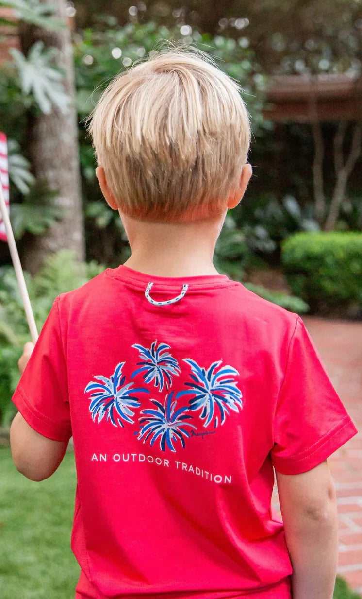 Red fireworks performance tee