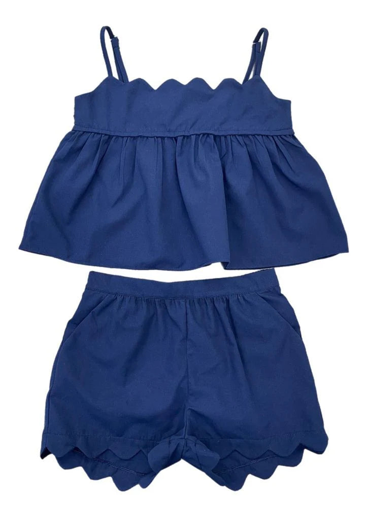 Navy two piece scalloped short set