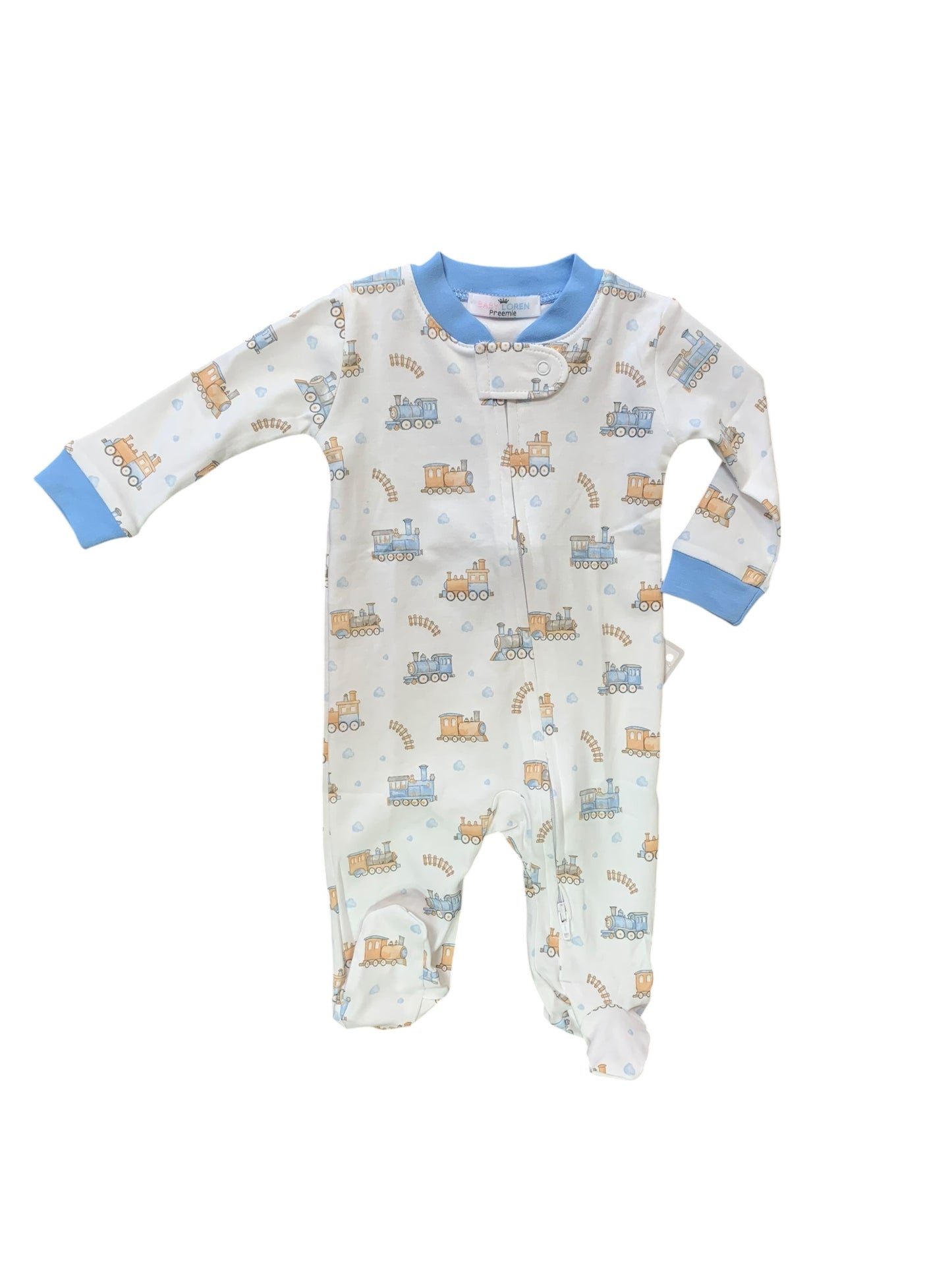 Choo choo Pima zipper footie