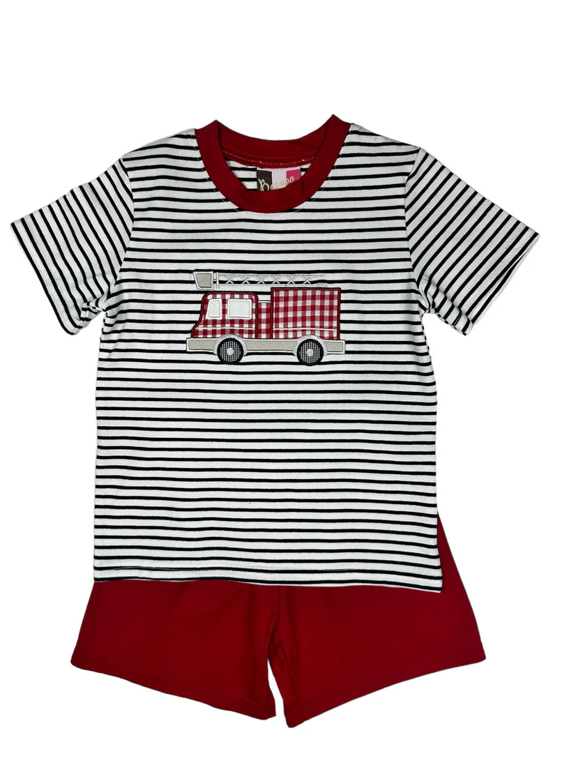 Firetruck applique boy short set