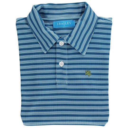 Cornflower LS striped performance polo