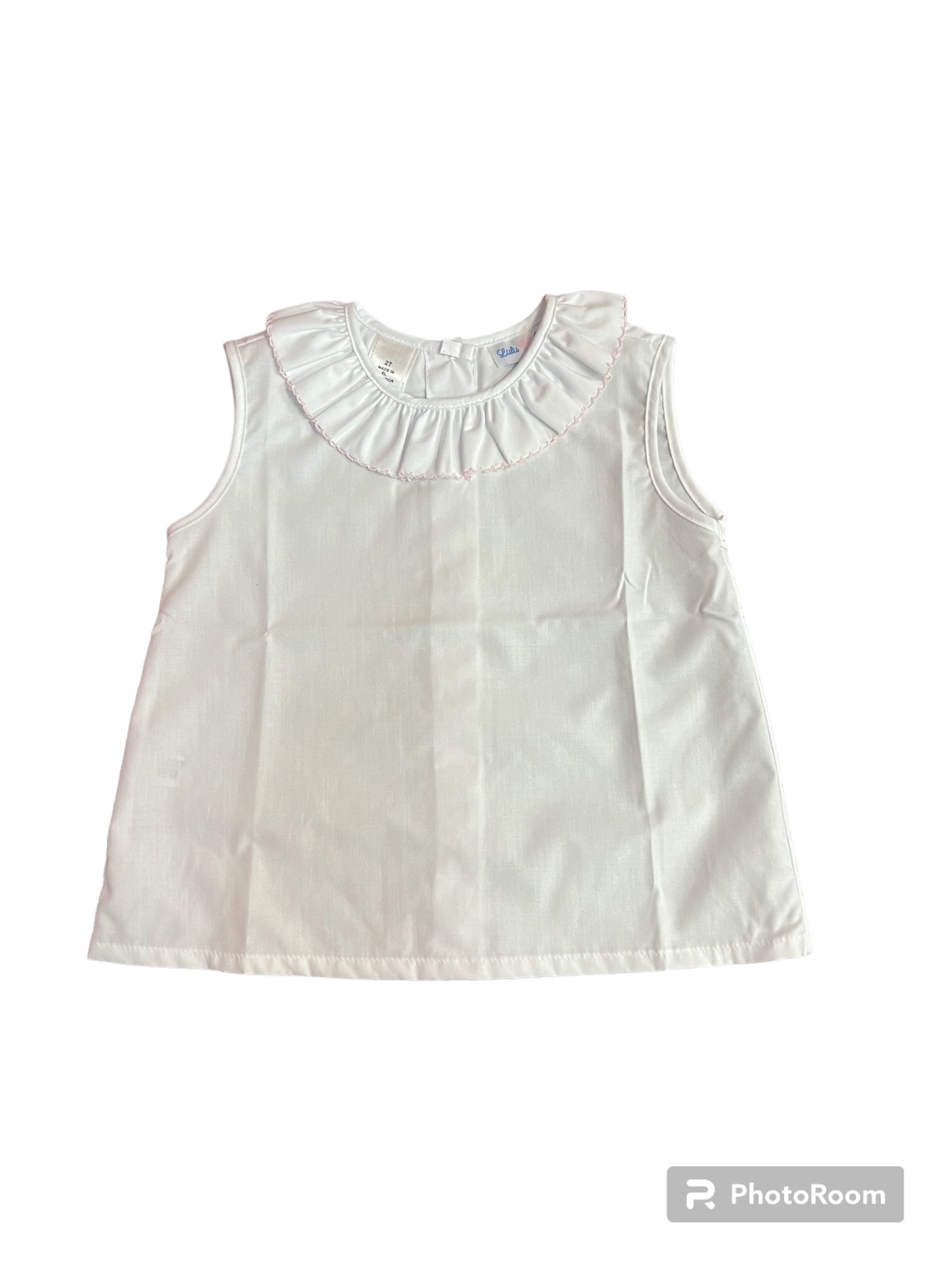 Sleeveless ruffle collar top