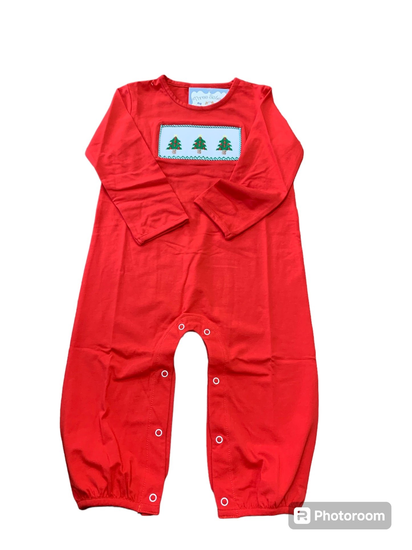 Christmas Tree Smocked Boy Romper