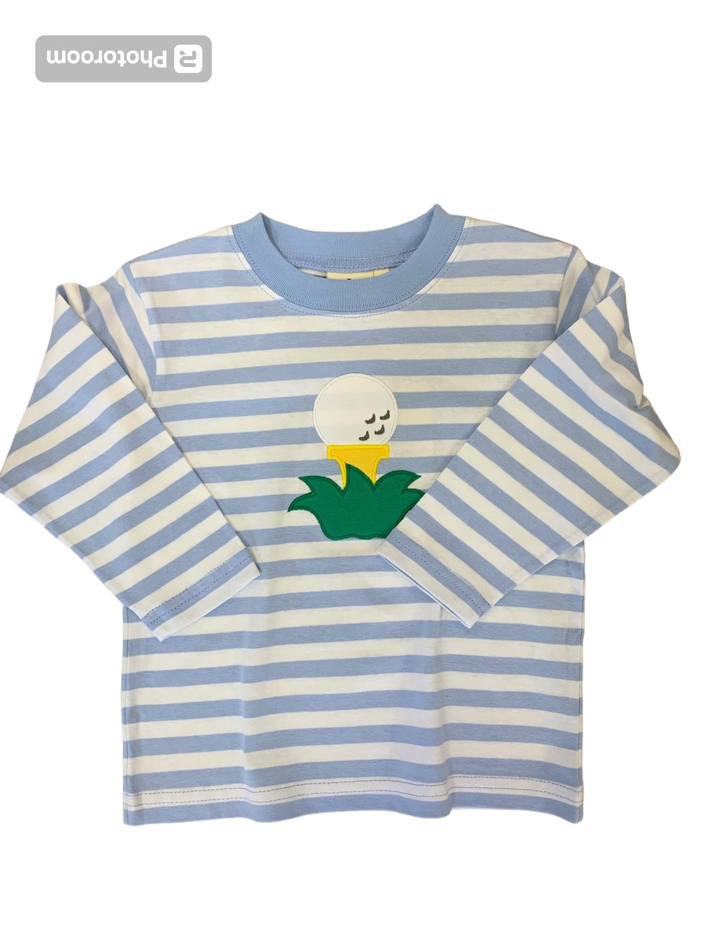 Striped Golf ball on tee shirt