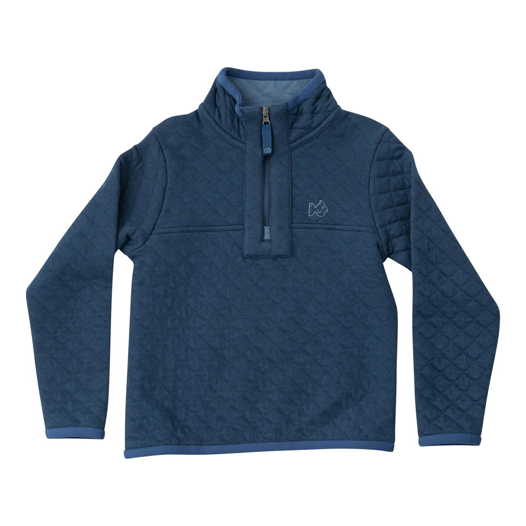 Navy Quilted Zip Pullover