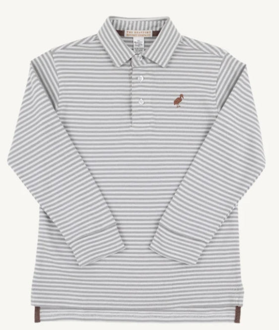 Gray Stripe/Gray Bay Brown Ls polo