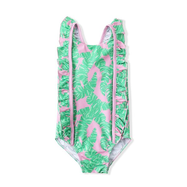 pink/green leaf one piece swimsuit