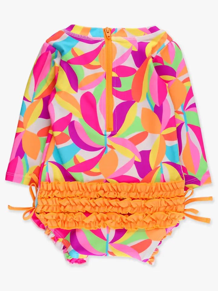 Tropical long sleeve one piece rash guard swimsuit