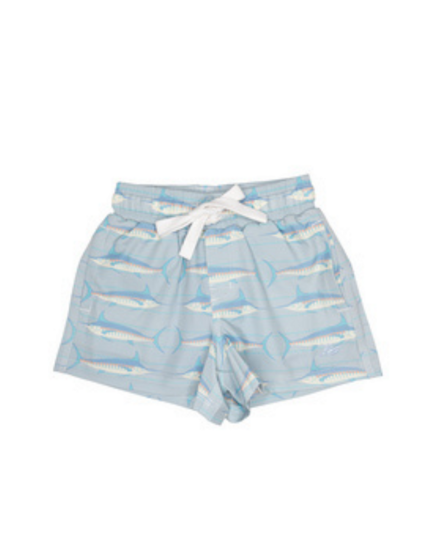 Coral swordfish swim trunks
