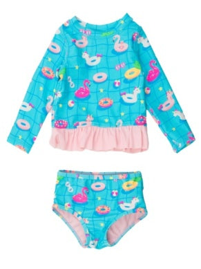 Neon pool party long sleeve rash guard