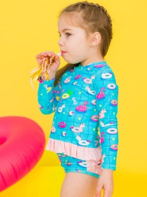 Neon pool party long sleeve rash guard