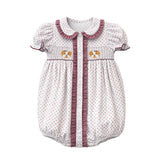 Smocked Bubble, Maroon Bitty Dot Bulldog