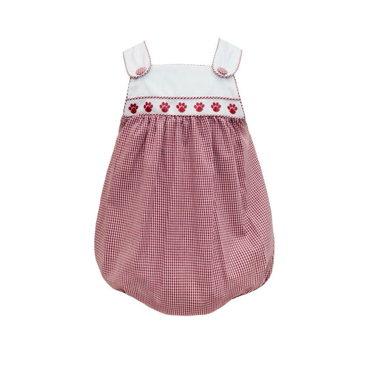Maroon Gingham bulldog paw ribbon bubble