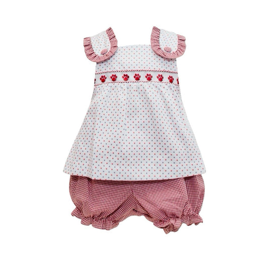 Maroon Bitty dot Bulldog Paw Ribbbon Bloomer set