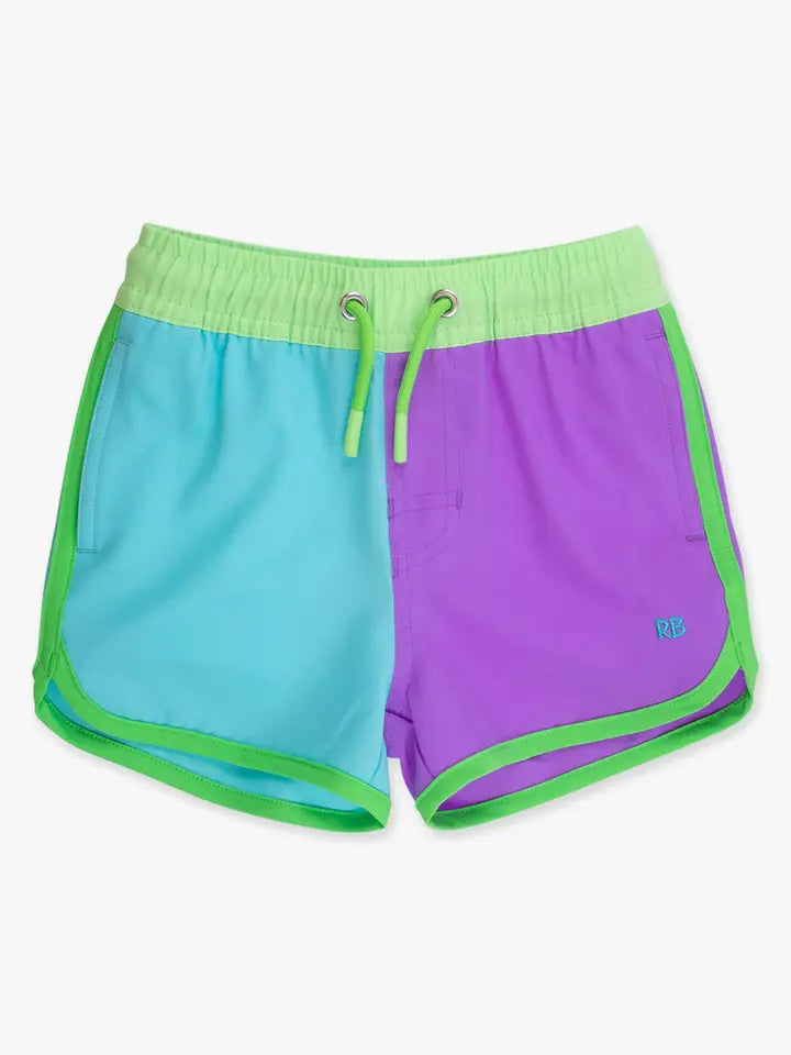 Neon Bright Color block performance swim trunks
