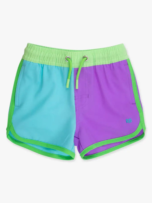Neon Bright Color block performance swim trunks