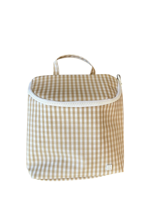 TRVL gingham khaki take away insulated bag