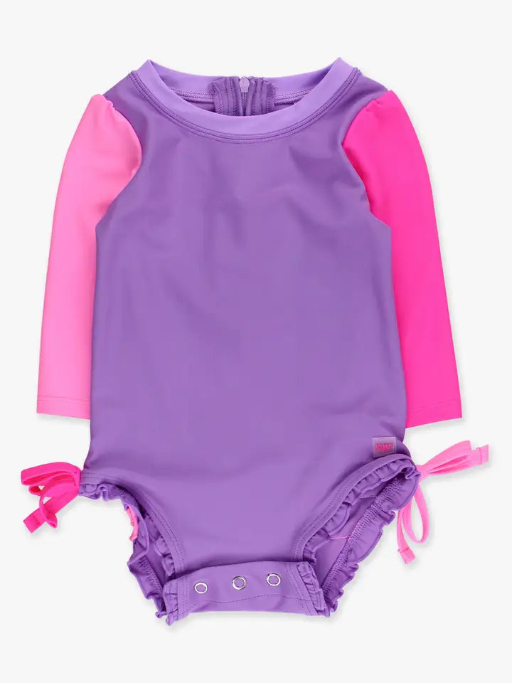 Neon Purple one piece rash guard swimsuit