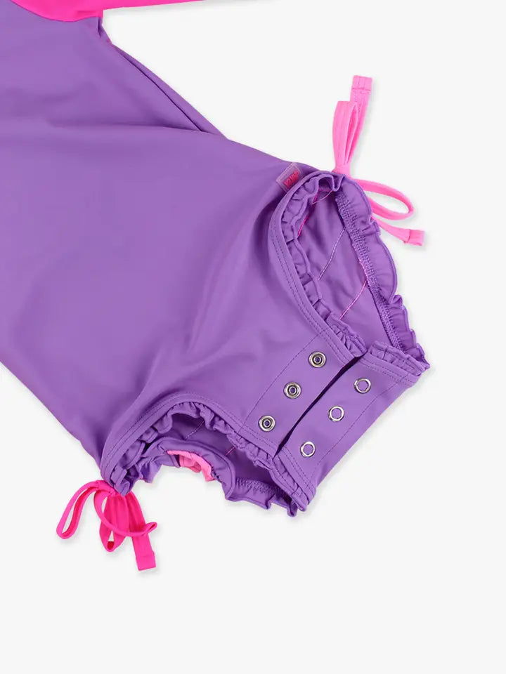 Neon Purple one piece rash guard swimsuit