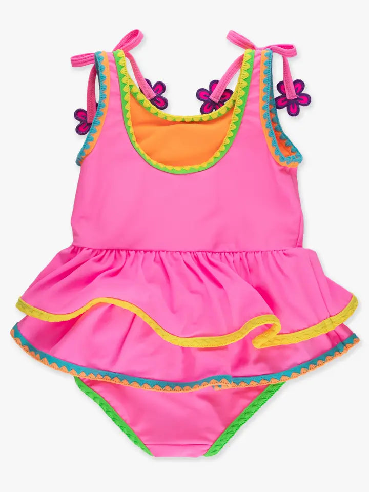 Neon pink peplum one piece swimsuit