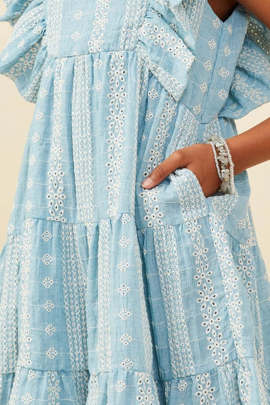 Blue Ruffled Lace Dress