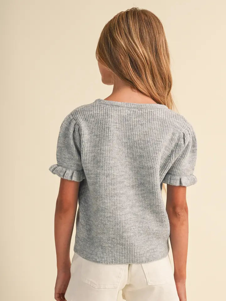 Tween Kids Girls Puff Sleeve Sweater