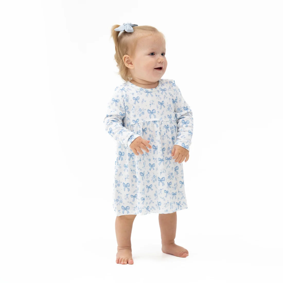 Blue Bows and Flowers - Simple Dress and Bloomer