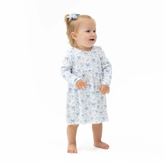 Blue Bows and Flowers - Simple Dress and Bloomer