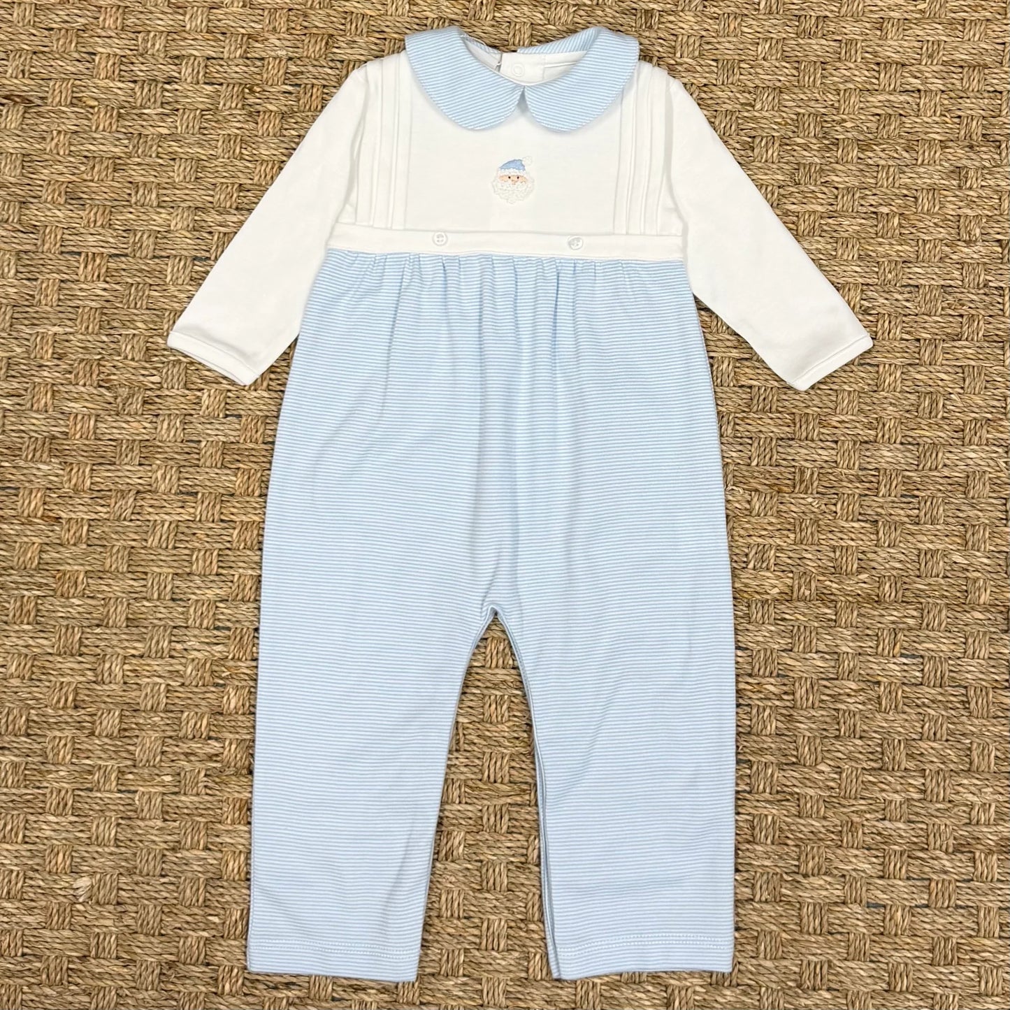 Mini Santa Romper- Blue Stripe