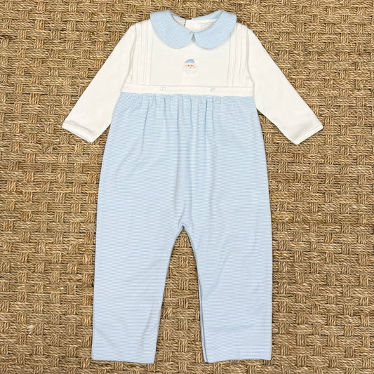 Mini Santa Romper- Blue Stripe