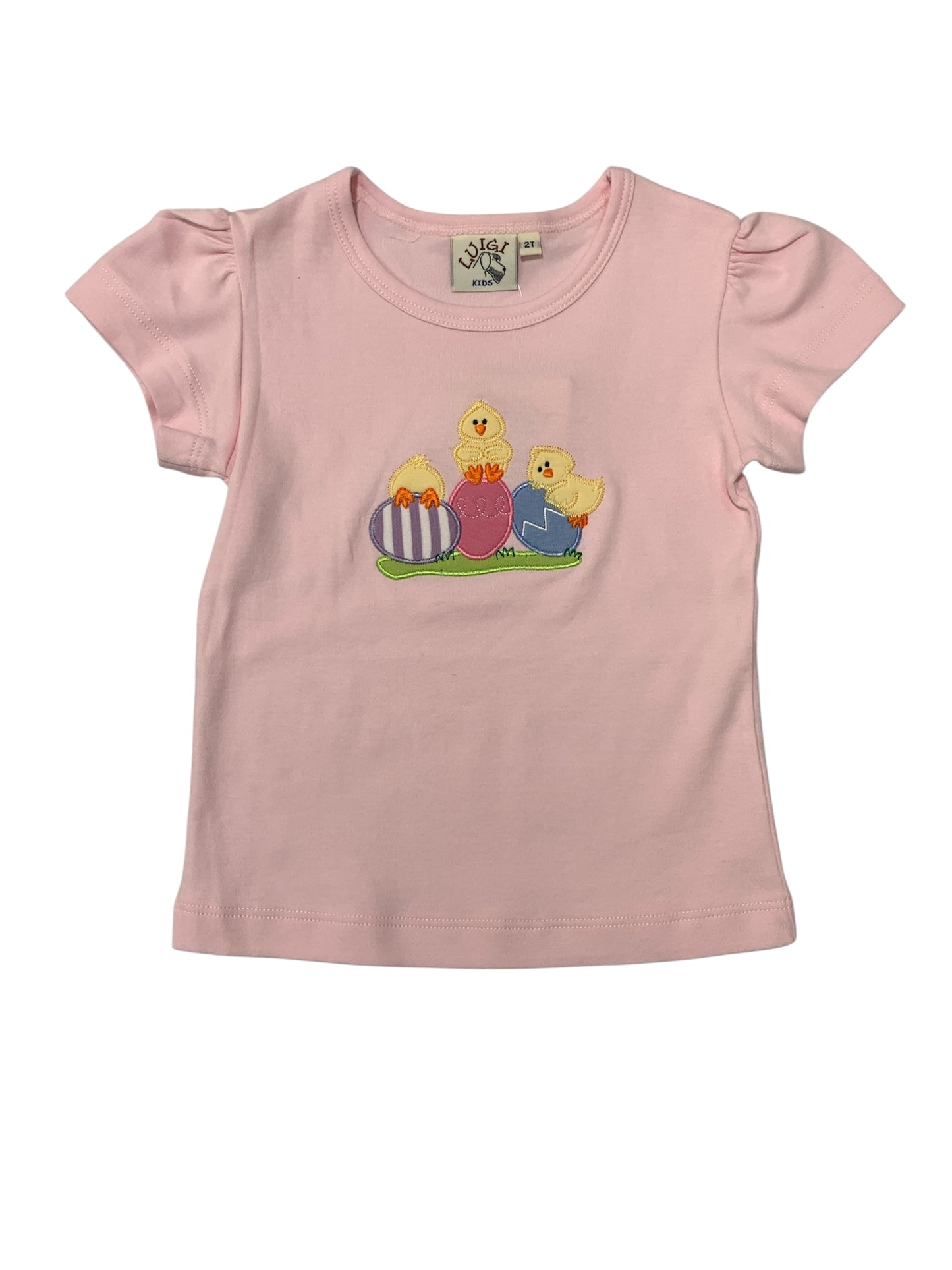 Pink tee with easter egg chicks